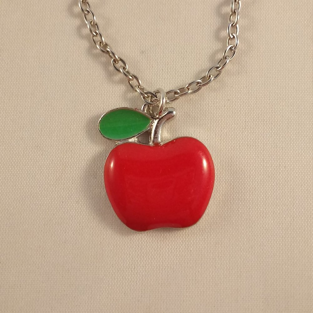Silver Red Apple Pendant Chain Necklace